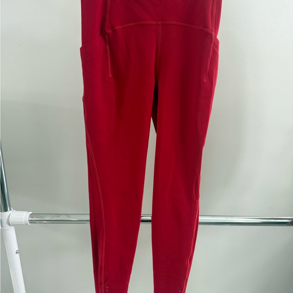 Lululemon Red High-Rise Leggings w/ Side Pockets | Athletic - Picture 3 of 3